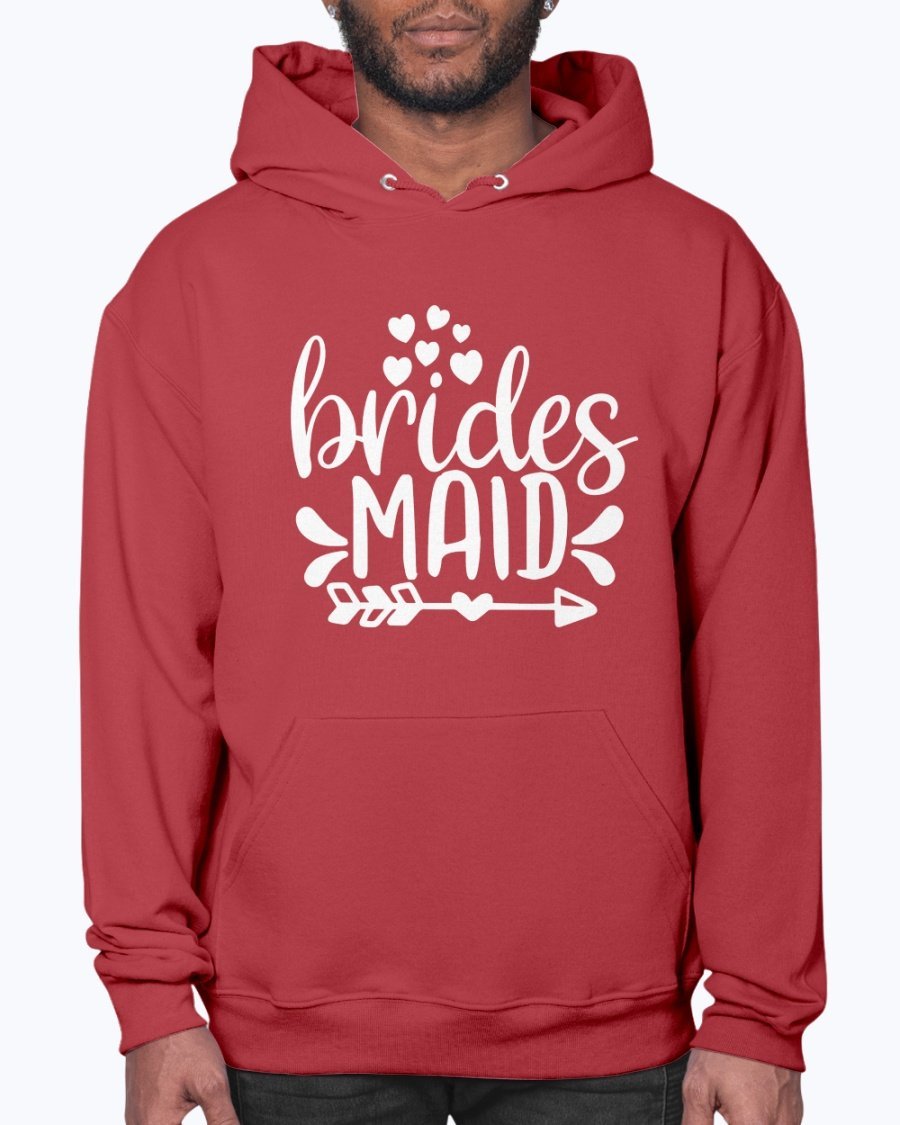 Bridesmaid hoodie featuring a stylish design, unisex fit, and front pouch pocket, perfect for bridal parties and wedding celebrations.