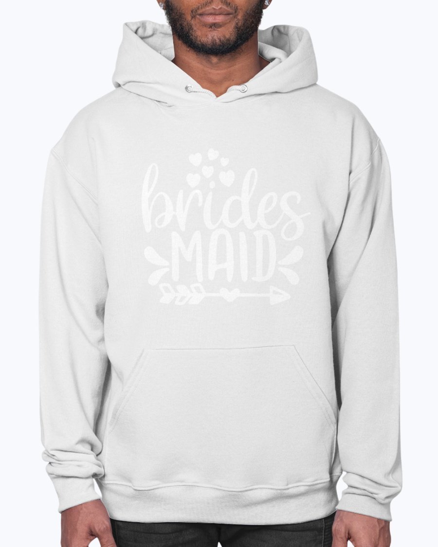 Bridesmaid hoodie featuring a stylish design, unisex fit, and front pouch pocket, perfect for bridal parties and wedding celebrations.