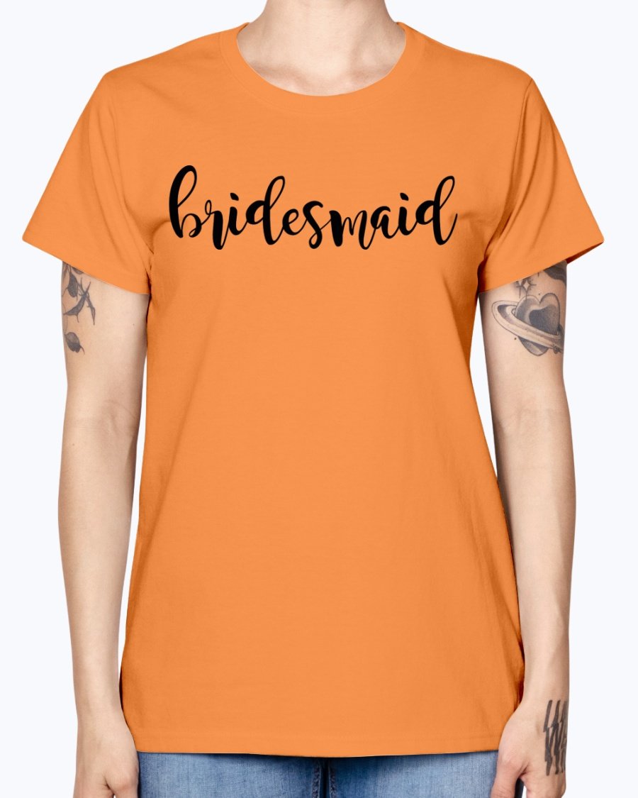 Bridesmaid Missy T-Shirt in various colors, showcasing its feminine scoop neck and cap sleeves, perfect for bridal parties.