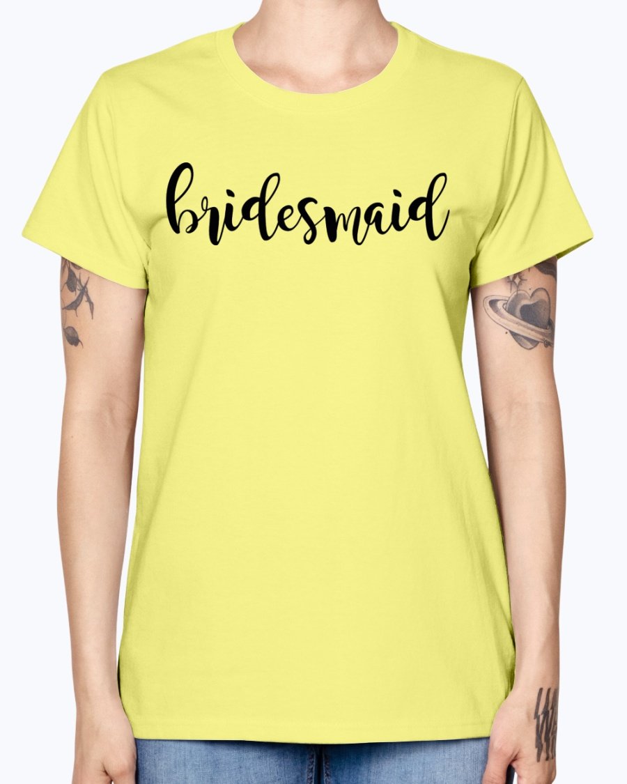 Bridesmaid Missy T-Shirt in various colors, showcasing its feminine scoop neck and cap sleeves, perfect for bridal parties.