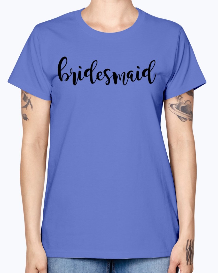 Bridesmaid Missy T-Shirt in various colors, showcasing its feminine scoop neck and cap sleeves, perfect for bridal parties.