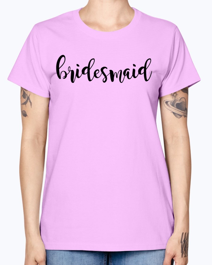 Bridesmaid Missy T-Shirt in various colors, showcasing its feminine scoop neck and cap sleeves, perfect for bridal parties.