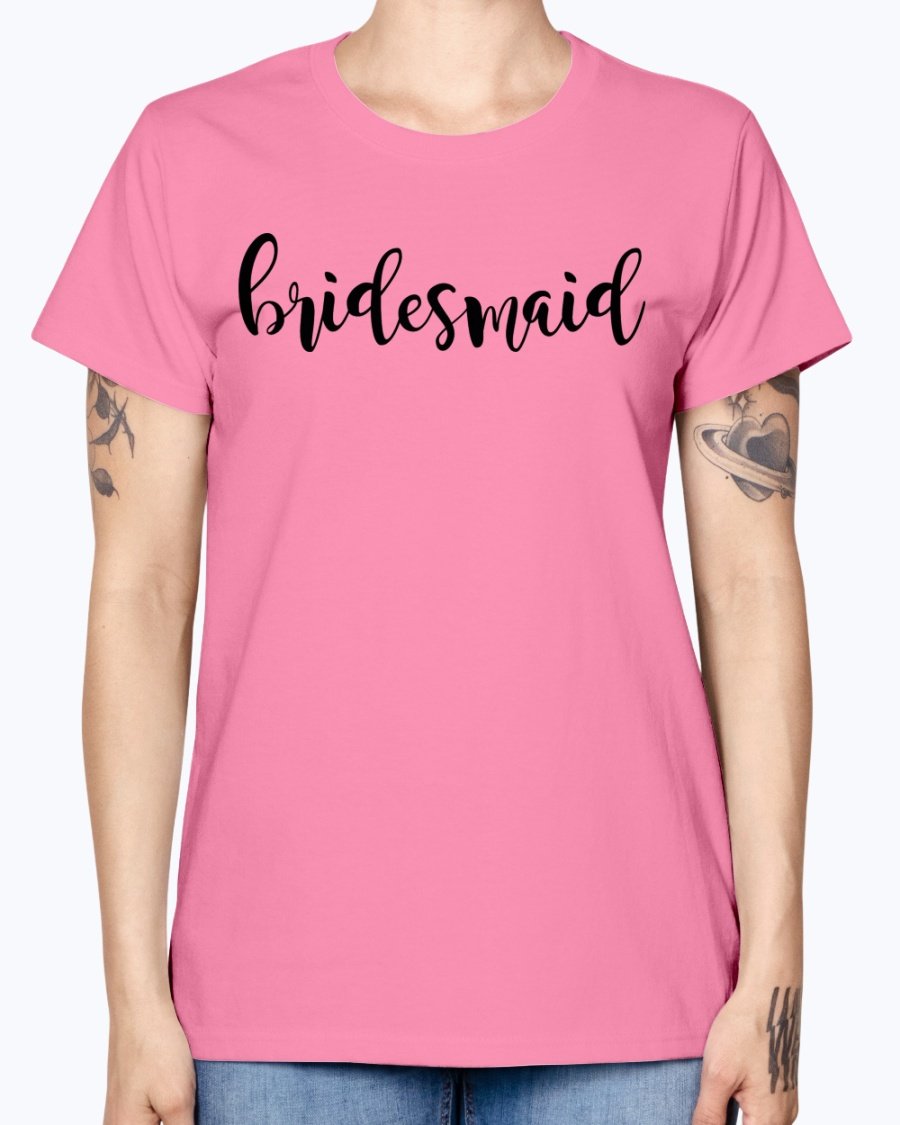 Bridesmaid Missy T-Shirt in various colors, showcasing its feminine scoop neck and cap sleeves, perfect for bridal parties.