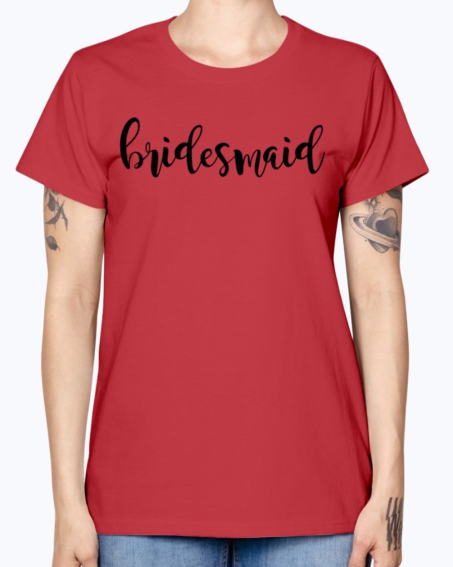 Bridesmaid Missy T-Shirt in various colors, showcasing its feminine scoop neck and cap sleeves, perfect for bridal parties.