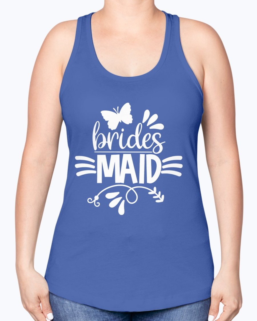 Bridesmaid Racerback Tank in soft cotton blend, perfect for wedding celebrations, featuring a stylish design and comfortable fit.