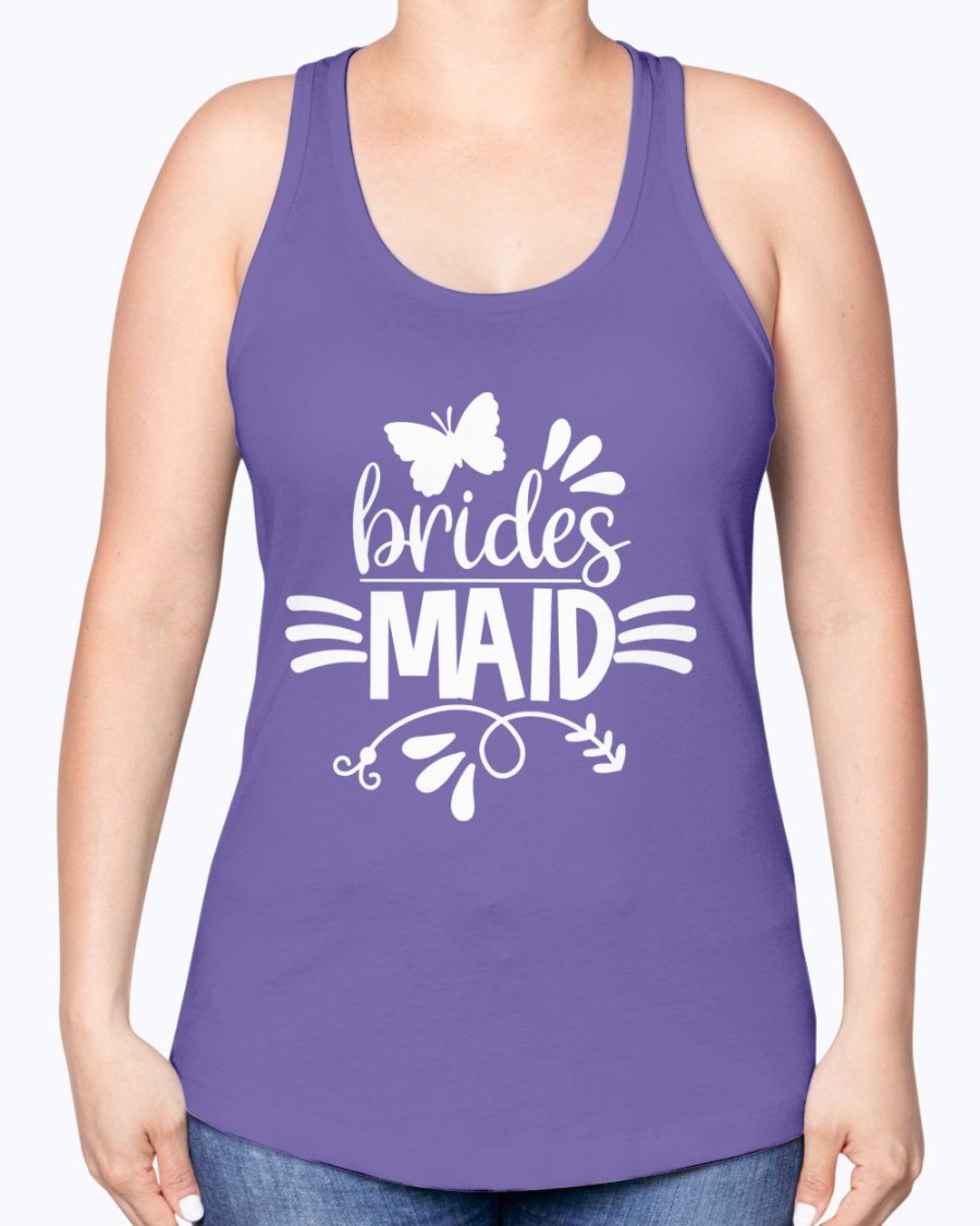 Bridesmaid Racerback Tank in soft cotton blend, perfect for wedding celebrations, featuring a stylish design and comfortable fit.