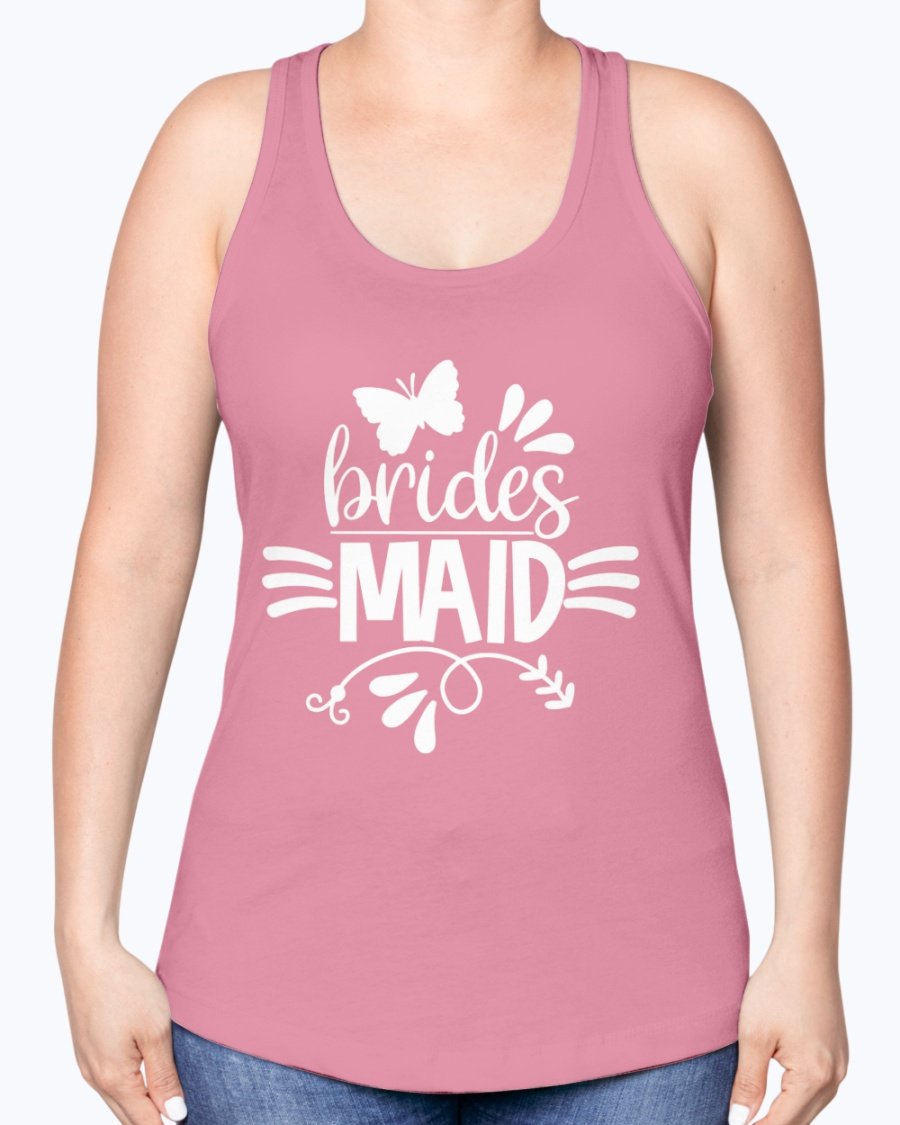 Bridesmaid Racerback Tank in soft cotton blend, perfect for wedding celebrations, featuring a stylish design and comfortable fit.