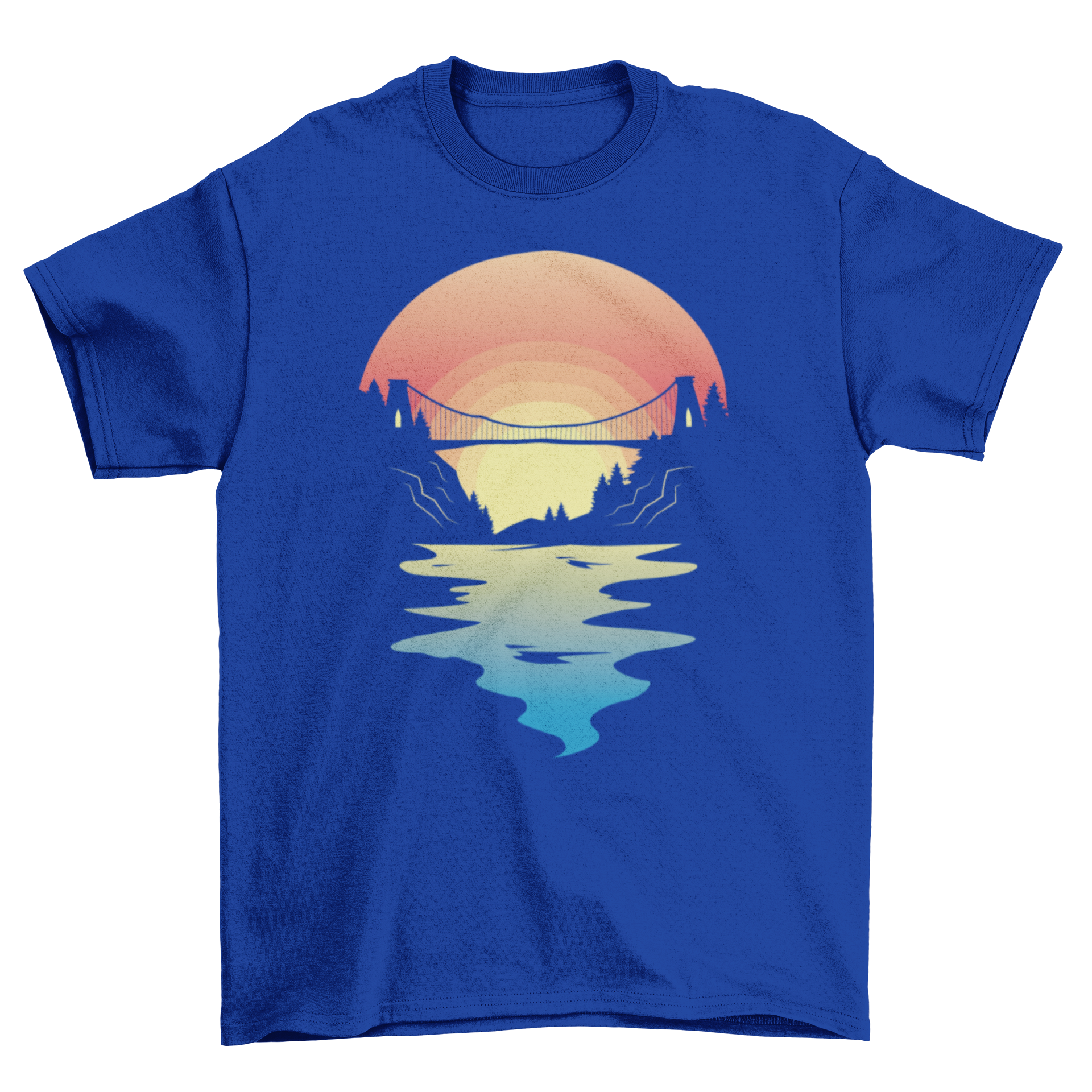 Bristol Bridge t-shirt featuring a sunset illustration, showcasing vibrant colors and intricate details.