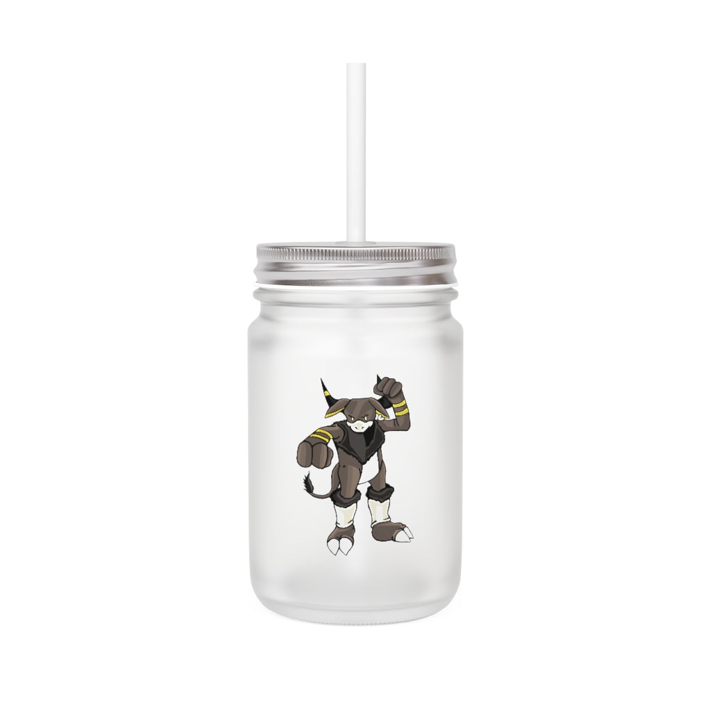 A stylish Brossox Mason Jar made of frosted glass, featuring a straw and lid, perfect for personalized drinks.