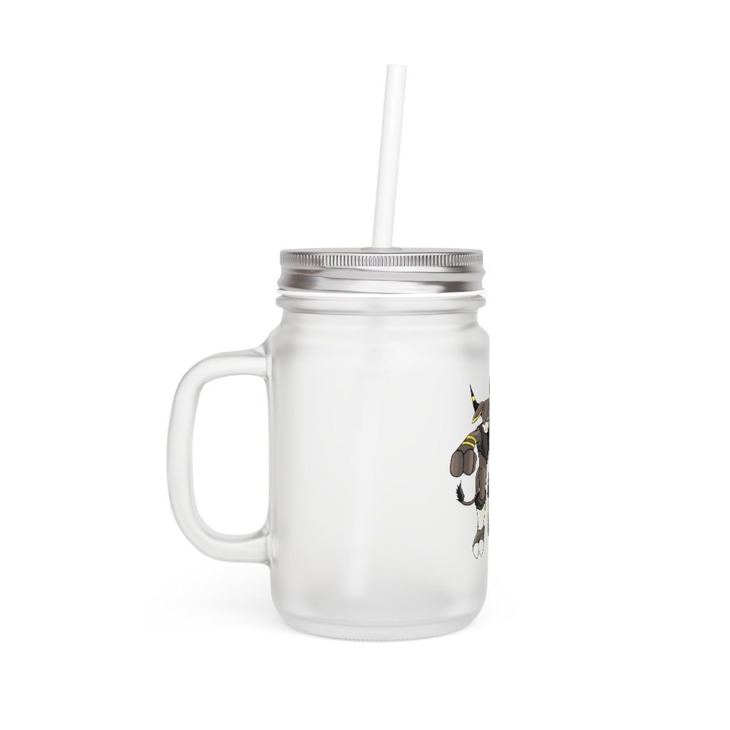 A stylish Brossox Mason Jar made of frosted glass, featuring a straw and lid, perfect for personalized drinks.