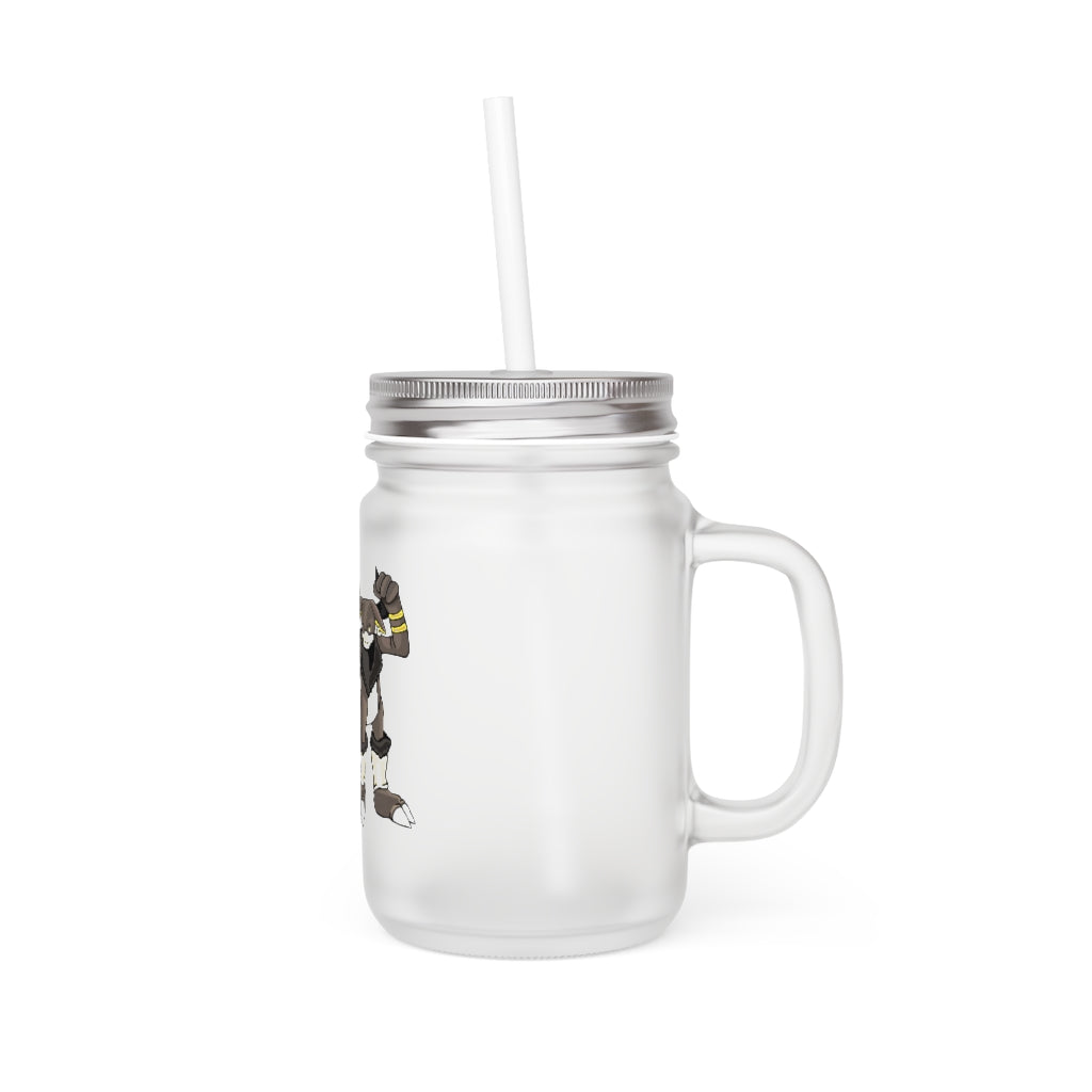 A stylish Brossox Mason Jar made of frosted glass, featuring a straw and lid, perfect for personalized drinks.