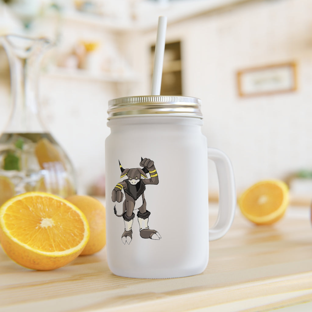 A stylish Brossox Mason Jar made of frosted glass, featuring a straw and lid, perfect for personalized drinks.