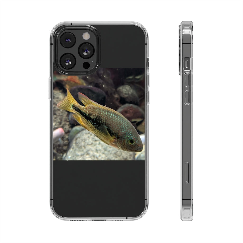 Brown and orange fish design clear phone case showcasing its flexible and durable structure.