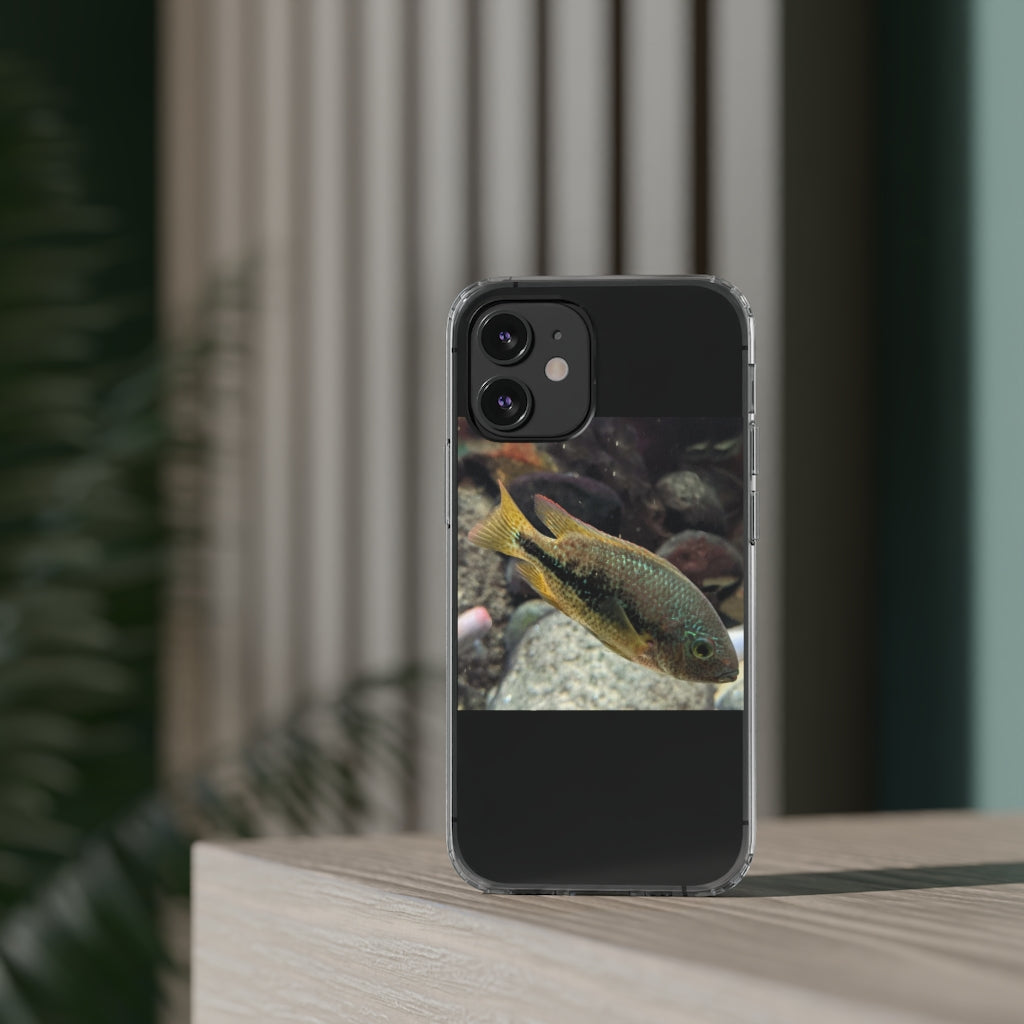 Brown and orange fish design clear phone case showcasing its flexible and durable structure.