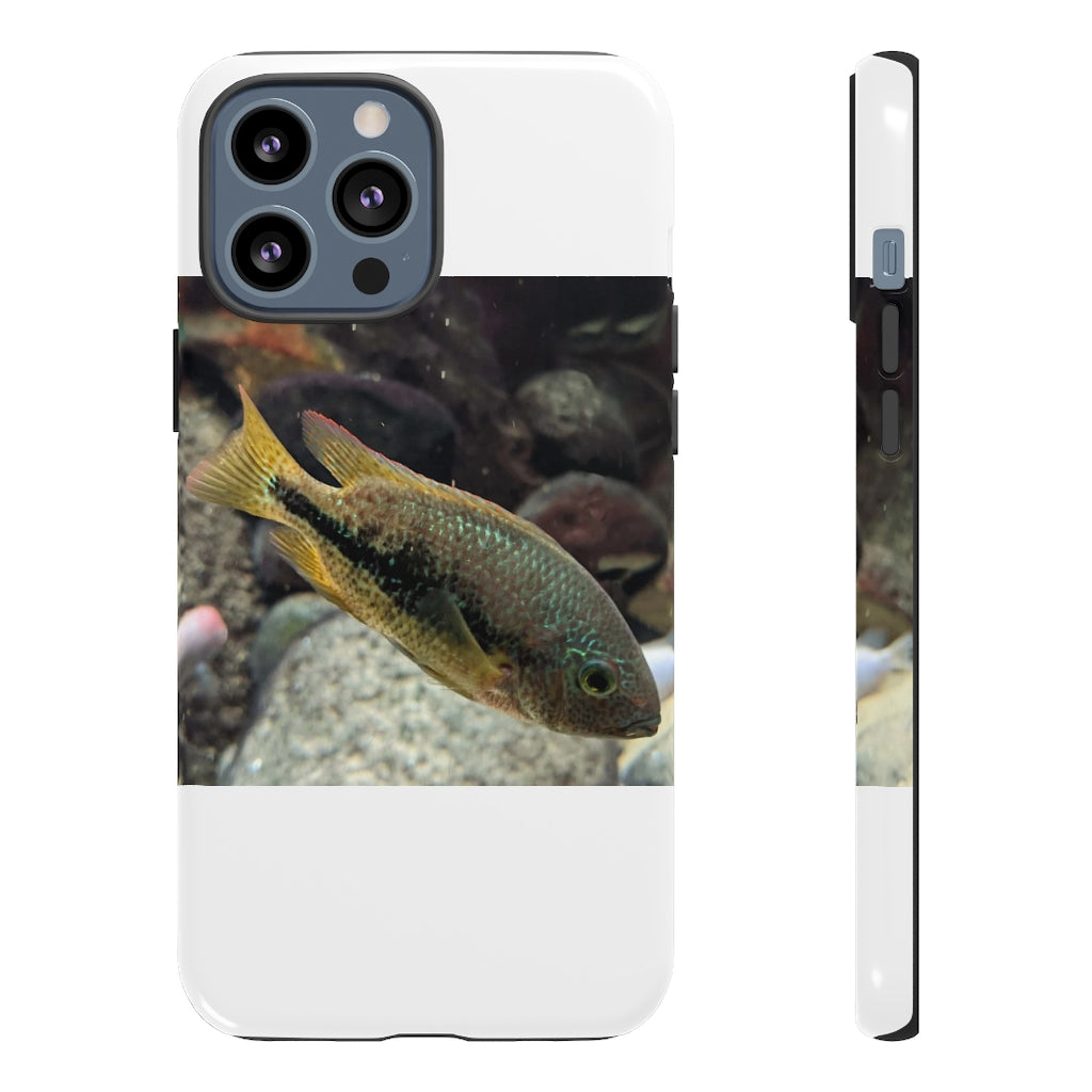 Brown and orange fish tough phone case with dual-layer protection and impact-resistant design.