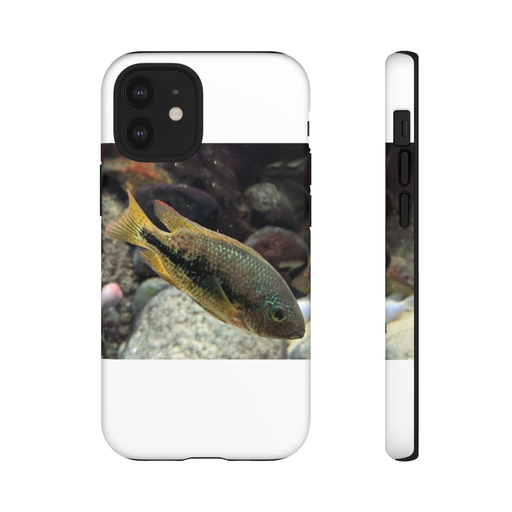 Brown and orange fish tough phone case with dual-layer protection and impact-resistant design.