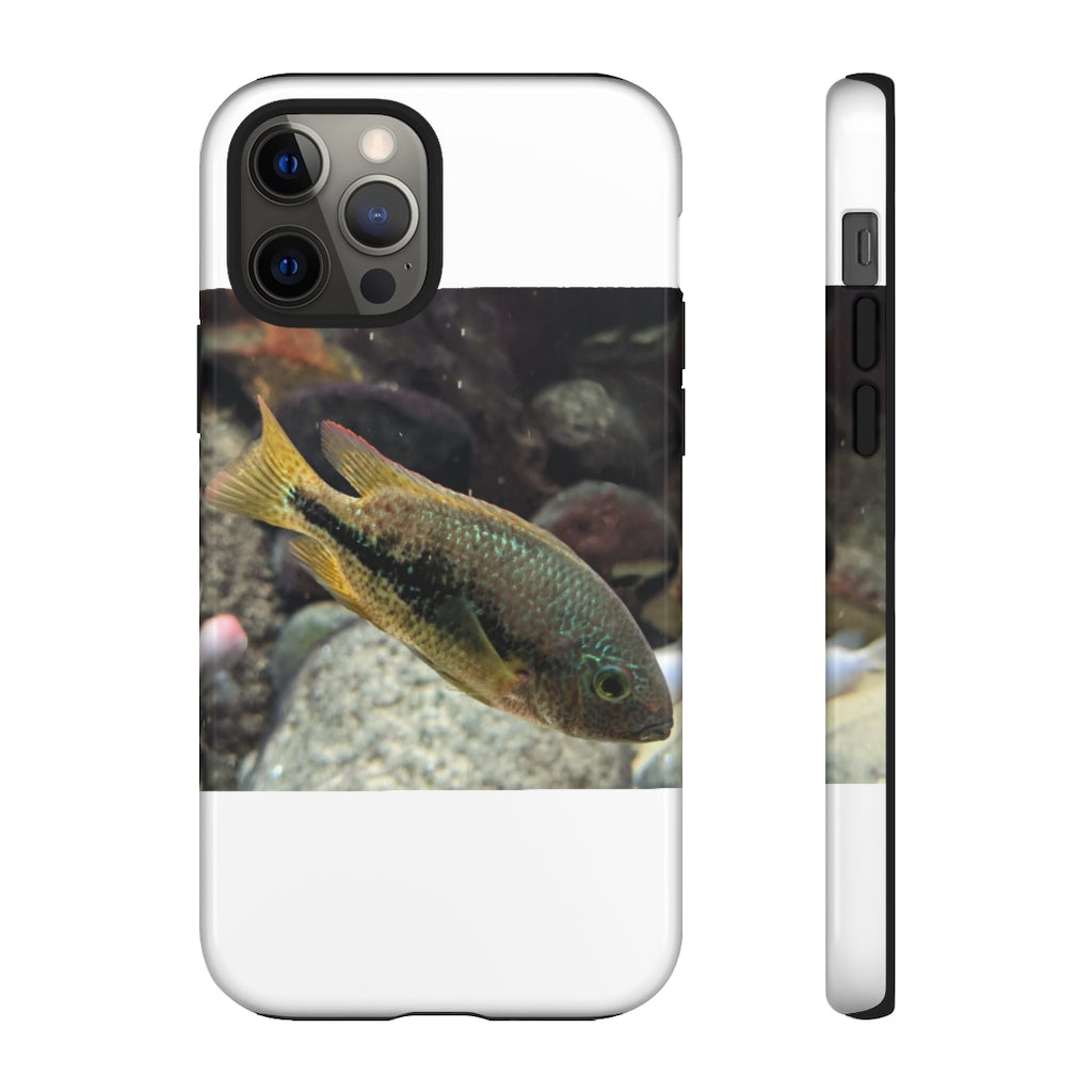 Brown and orange fish tough phone case with dual-layer protection and impact-resistant design.