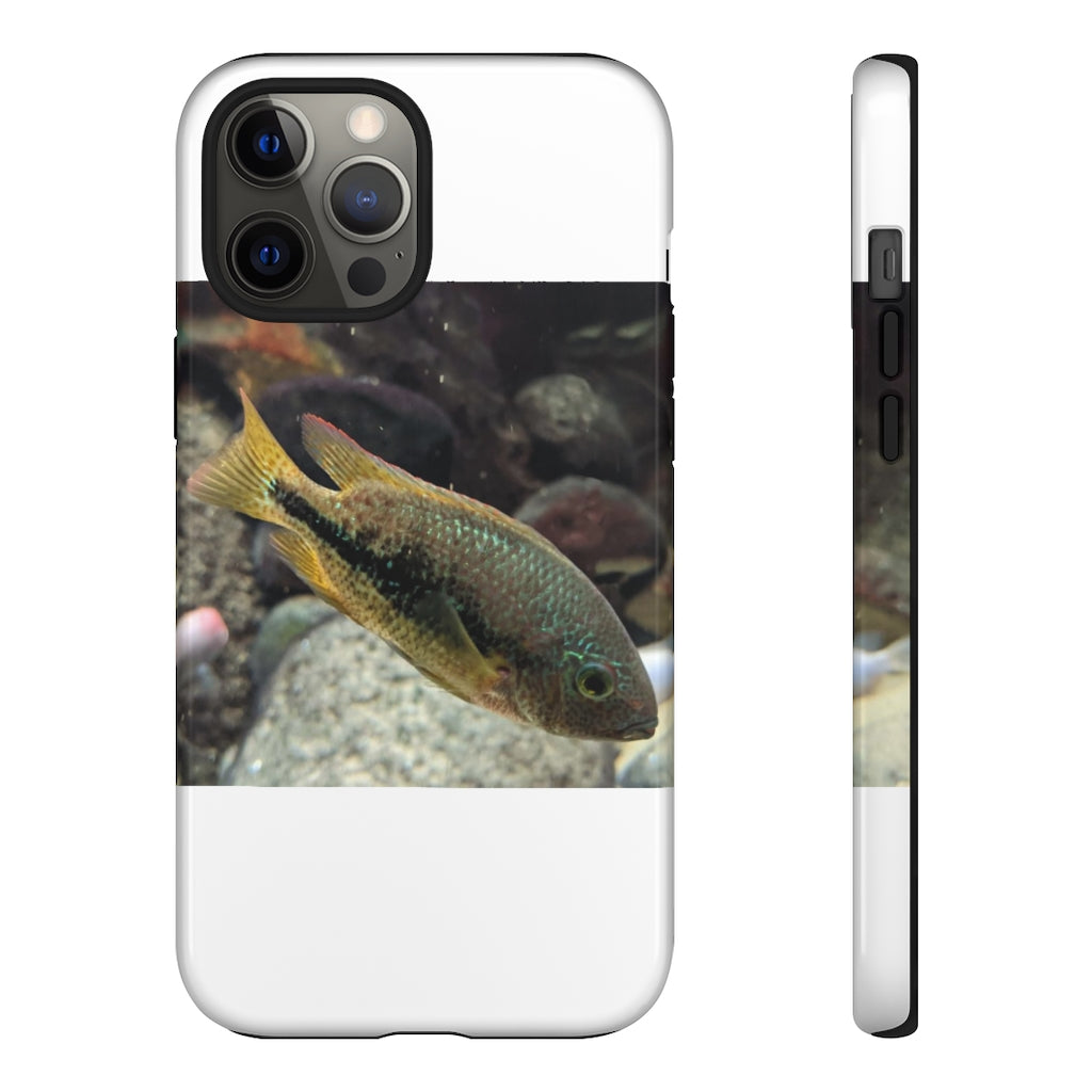 Brown and orange fish tough phone case with dual-layer protection and impact-resistant design.