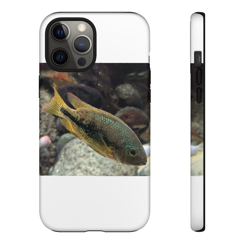 Brown and orange fish tough phone case with dual-layer protection and impact-resistant design.