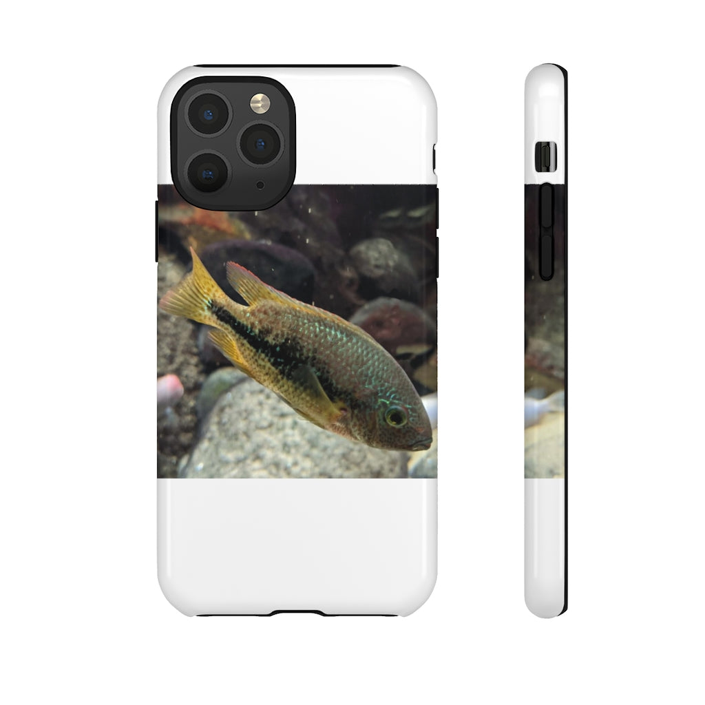 Brown and orange fish tough phone case with dual-layer protection and impact-resistant design.