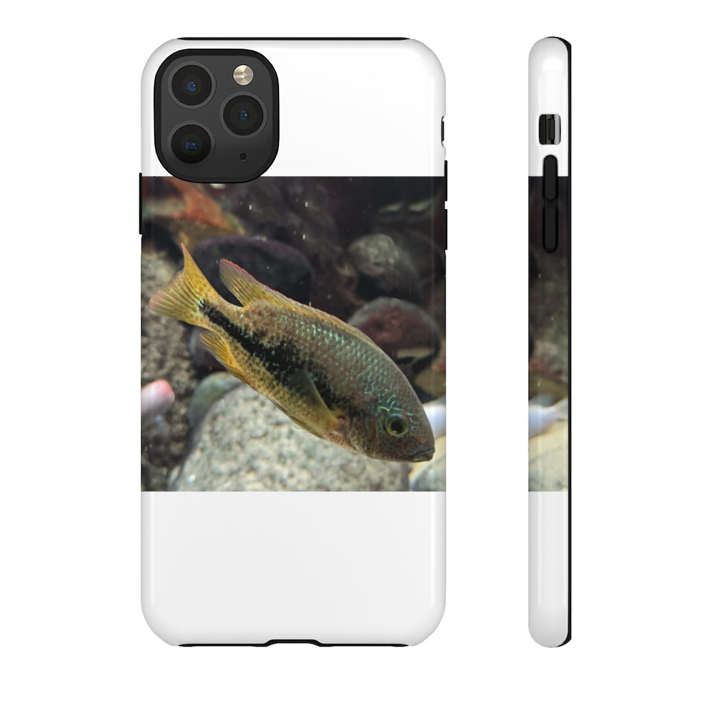 Brown and orange fish tough phone case with dual-layer protection and impact-resistant design.