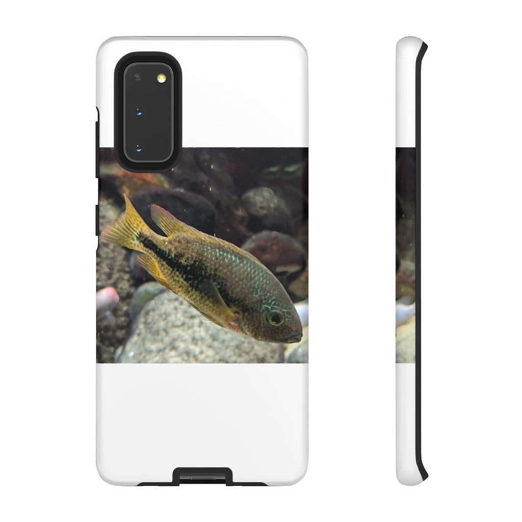 Brown and orange fish tough phone case with dual-layer protection and impact-resistant design.