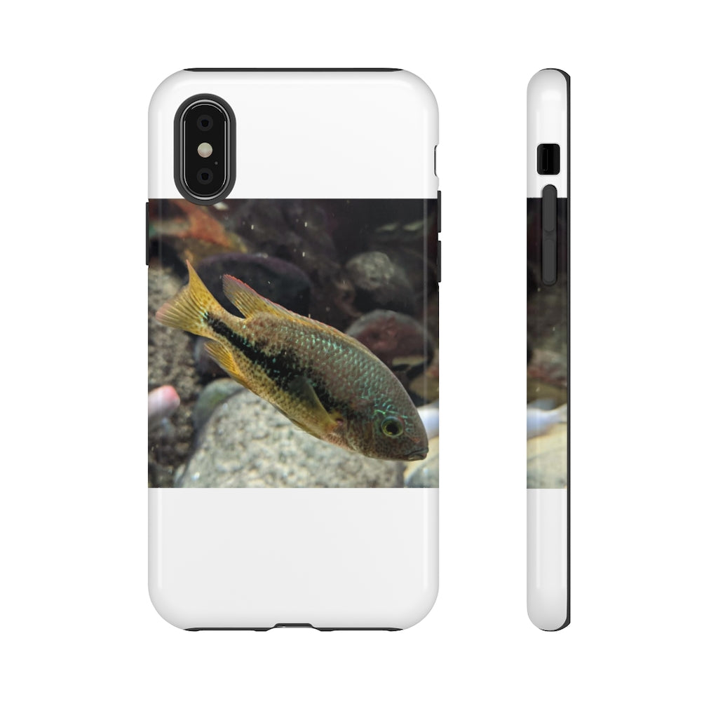 Brown and orange fish tough phone case with dual-layer protection and impact-resistant design.