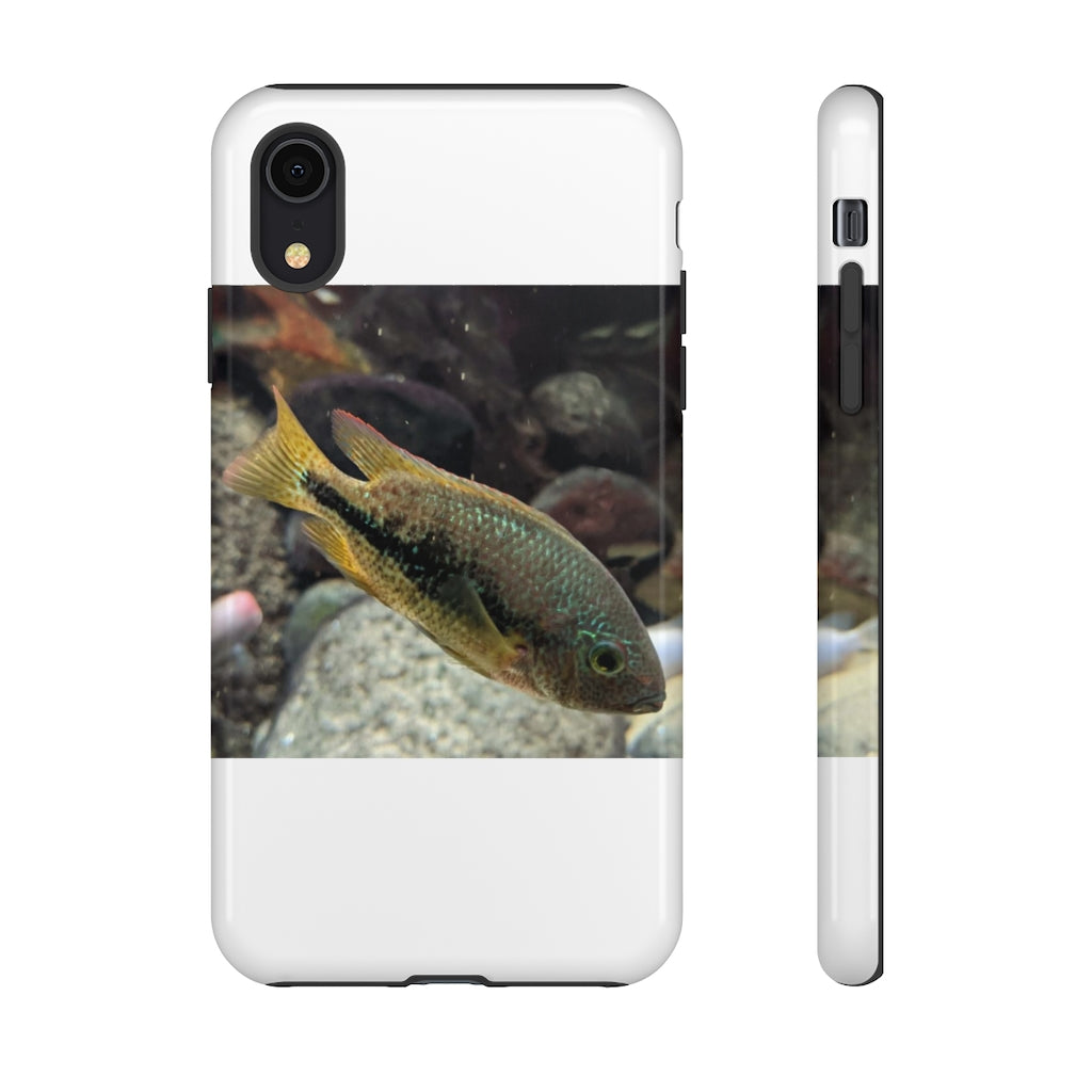 Brown and orange fish tough phone case with dual-layer protection and impact-resistant design.