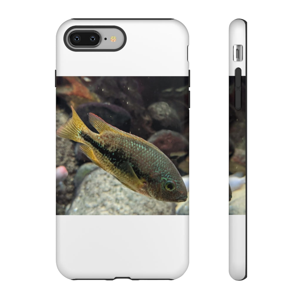 Brown and orange fish tough phone case with dual-layer protection and impact-resistant design.