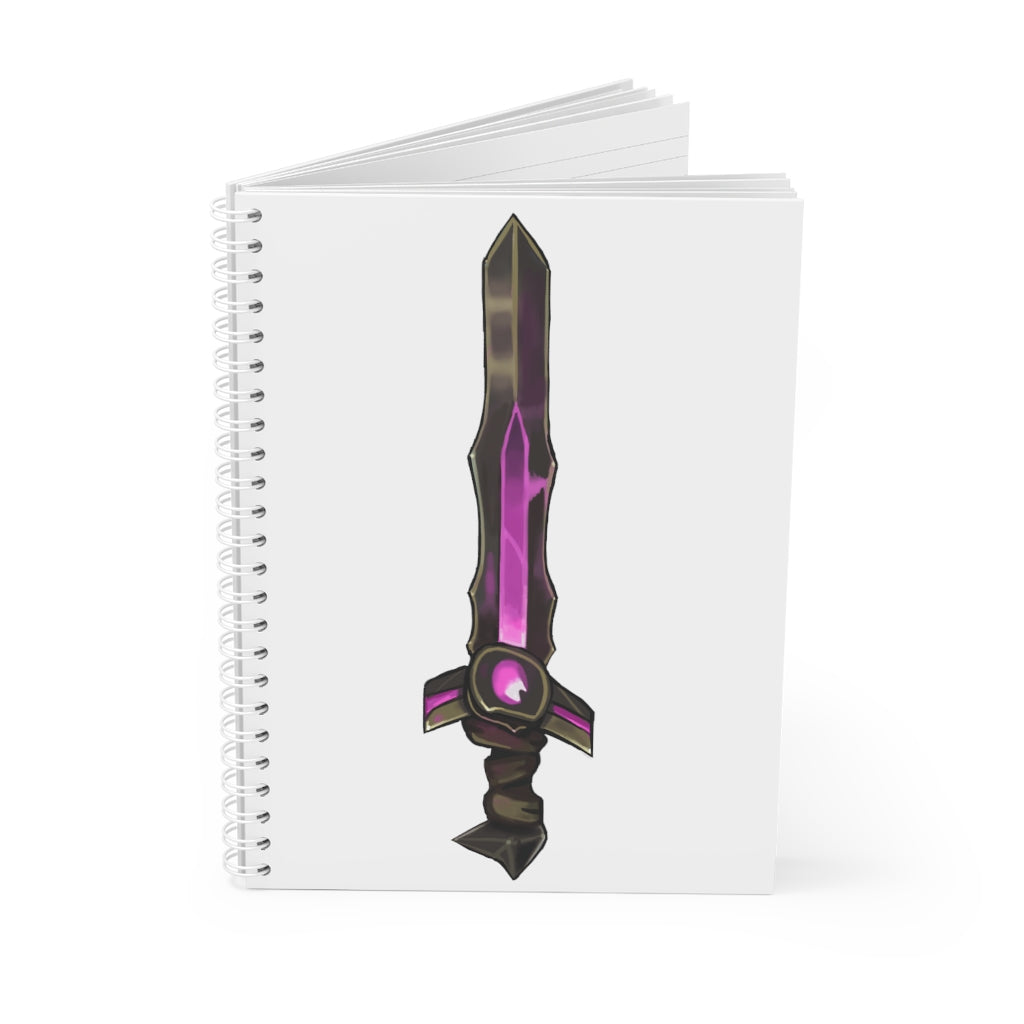 Brown and Purple Sword Spiral Notebook with customizable covers and wide-ruled pages, perfect for journaling and note-taking.