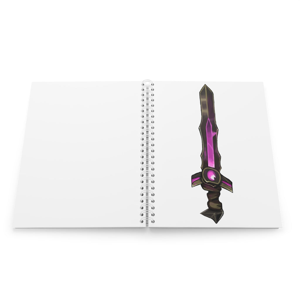 Brown and Purple Sword Spiral Notebook with customizable covers and wide-ruled pages, perfect for journaling and note-taking.