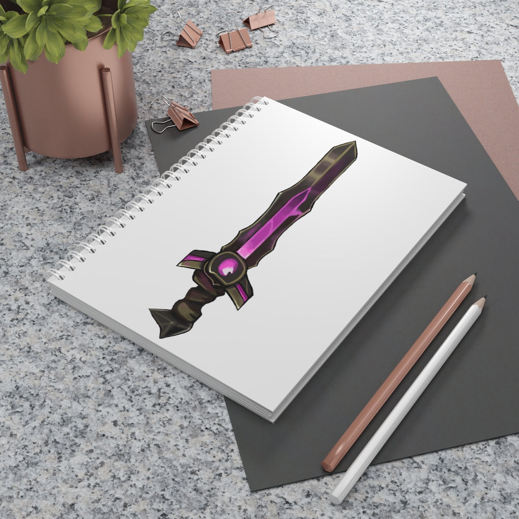 Brown and Purple Sword Spiral Notebook with customizable covers and wide-ruled pages, perfect for journaling and note-taking.