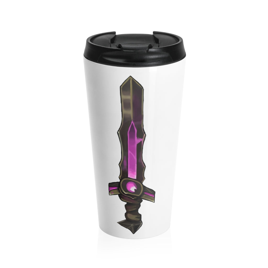 Brown and Purple Sword Stainless Steel Travel Mug with a stylish design, perfect for keeping drinks hot or cold on the go.