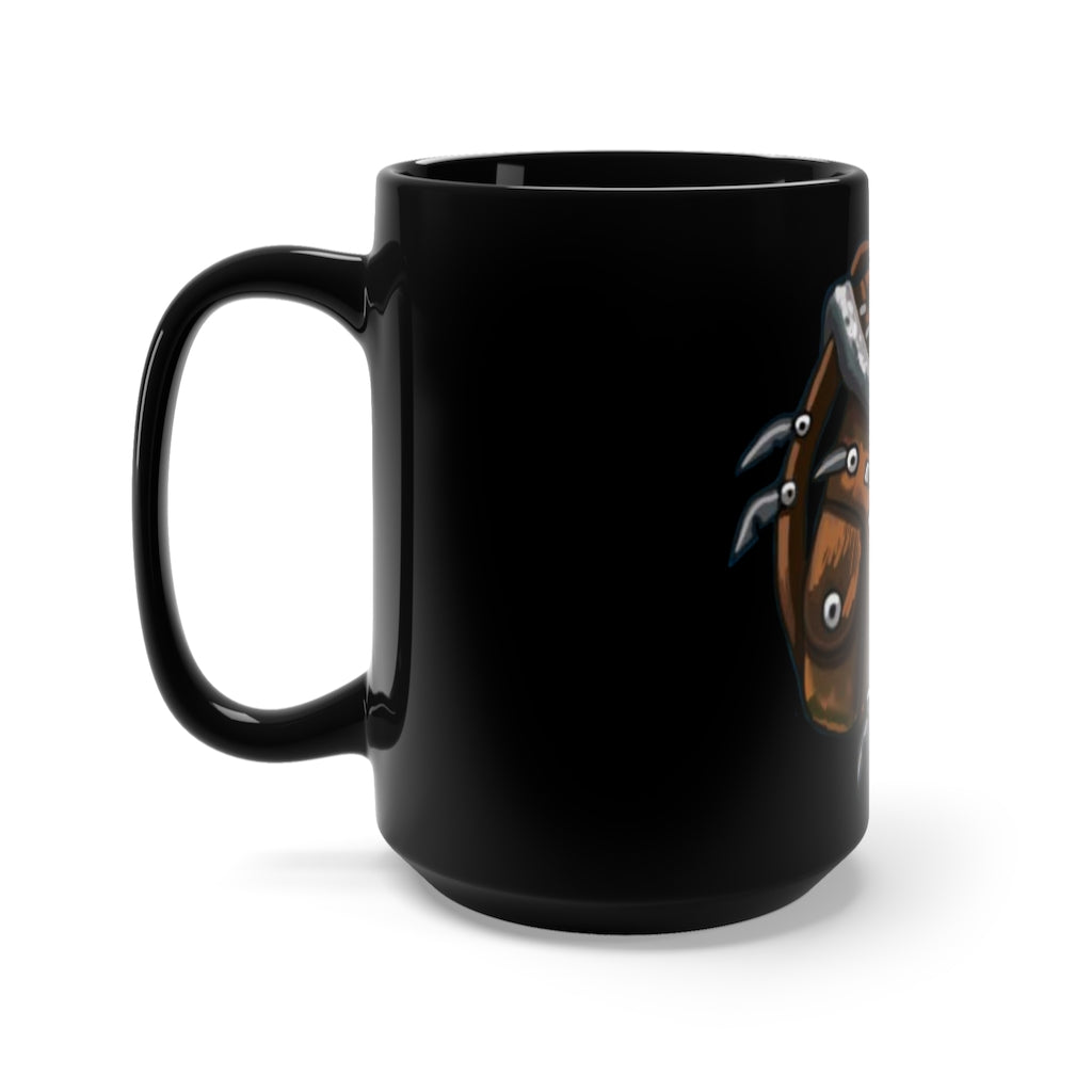 Brown Bag Black Mug 15oz, a stylish black ceramic mug with a C-handle, perfect for coffee and tea lovers.