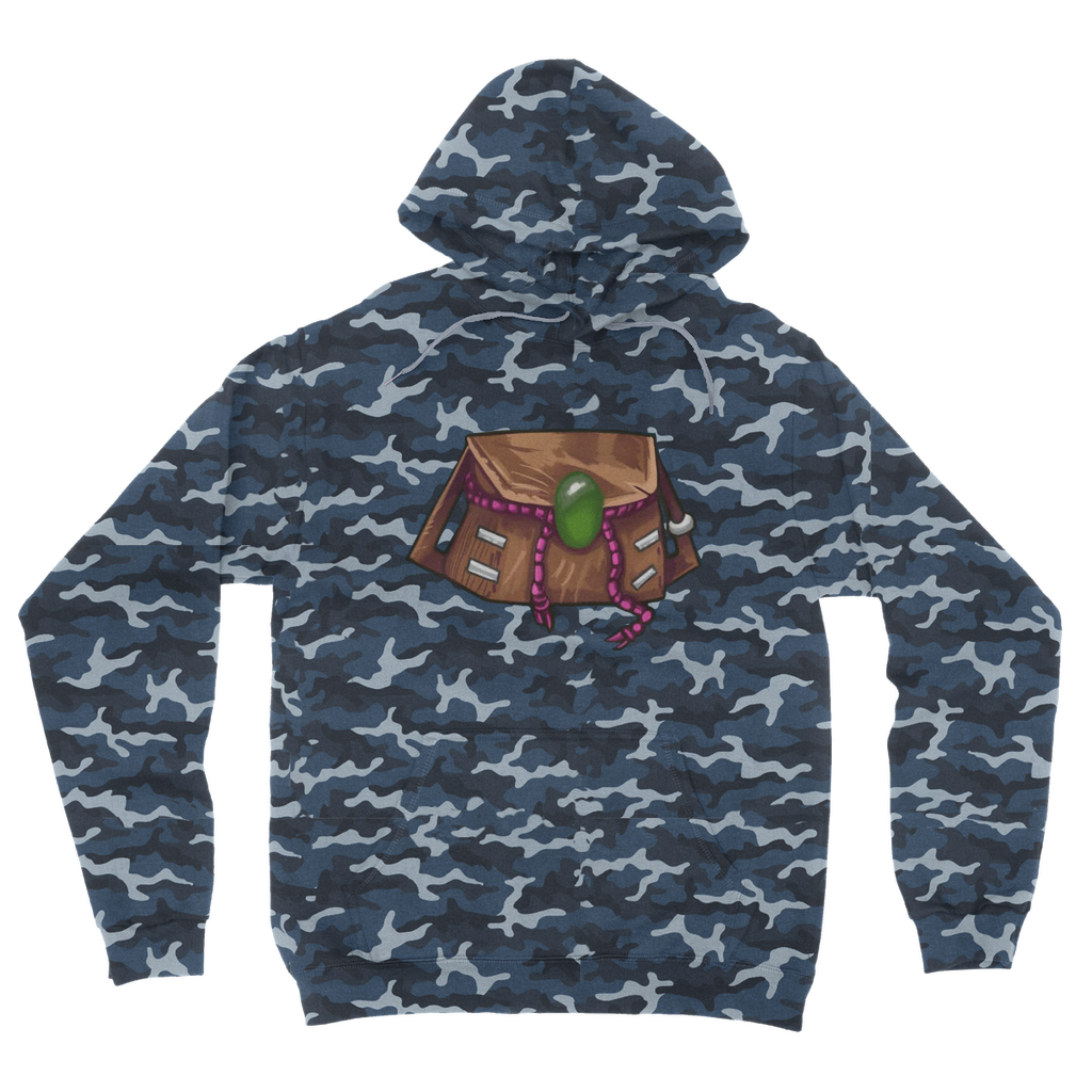 Brown Bag Camouflage Adult Hoodie featuring an all-over camo design, kangaroo pouch pocket, and double fabric hood.