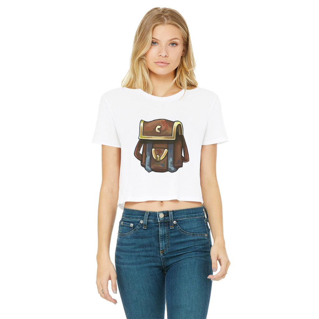 Brown Bag Classic Women's Cropped Raw Edge T-Shirt in various colors, showcasing its round neck and raw edge hem.