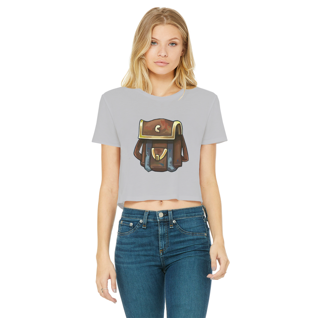 Brown Bag Classic Women's Cropped Raw Edge T-Shirt in various colors, showcasing its round neck and raw edge hem.