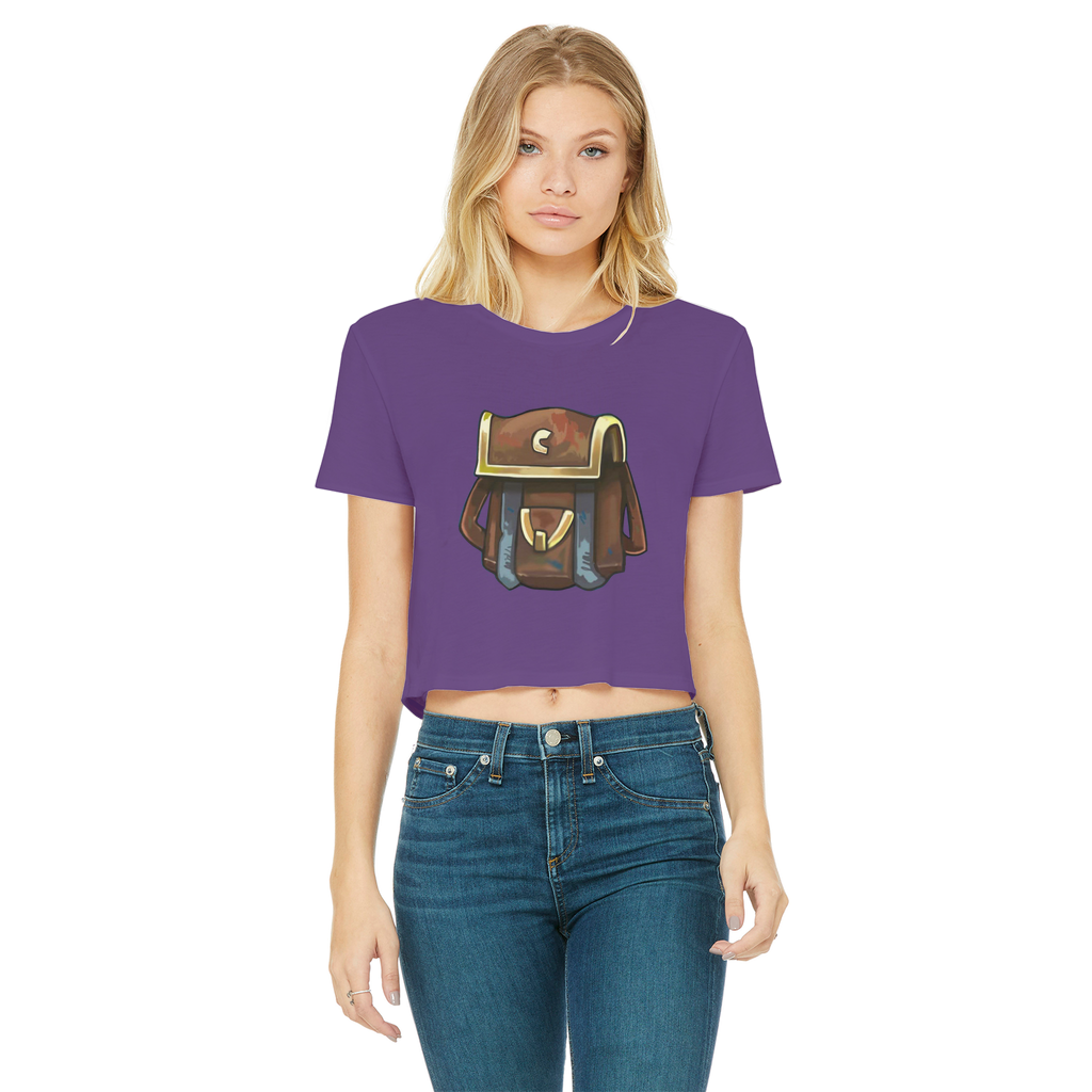 Brown Bag Classic Women's Cropped Raw Edge T-Shirt in various colors, showcasing its round neck and raw edge hem.