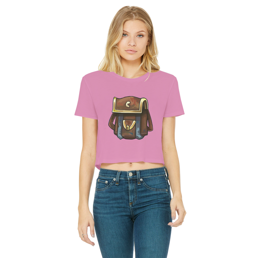 Brown Bag Classic Women's Cropped Raw Edge T-Shirt in various colors, showcasing its round neck and raw edge hem.