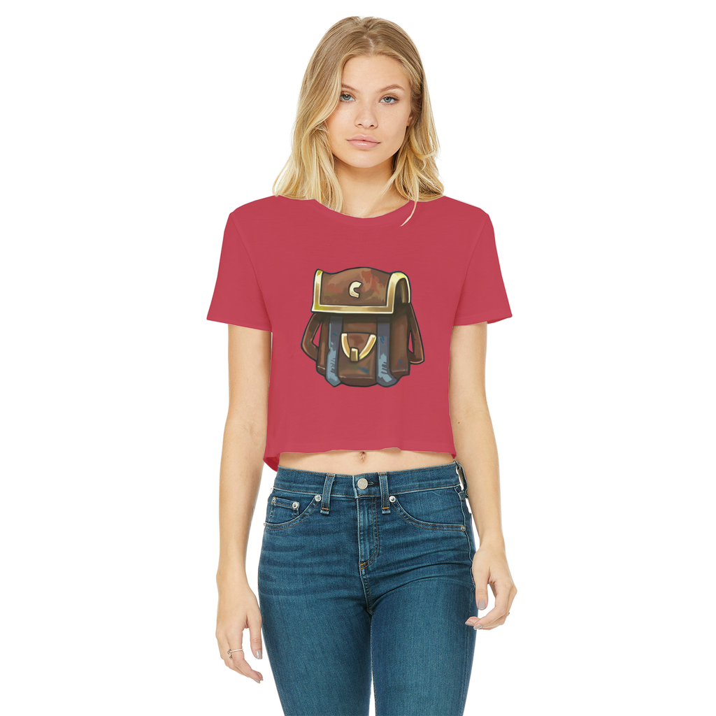 Brown Bag Classic Women's Cropped Raw Edge T-Shirt in various colors, showcasing its round neck and raw edge hem.