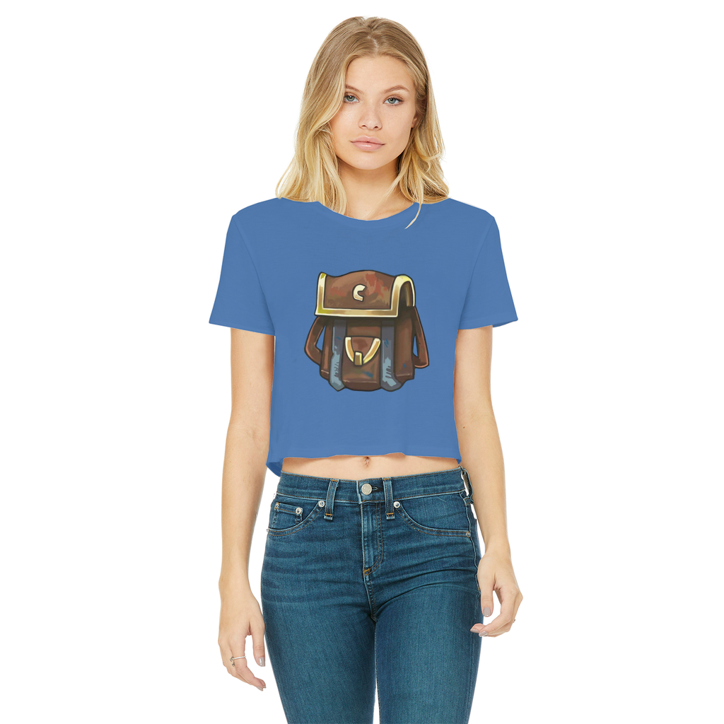 Brown Bag Classic Women's Cropped Raw Edge T-Shirt in various colors, showcasing its round neck and raw edge hem.