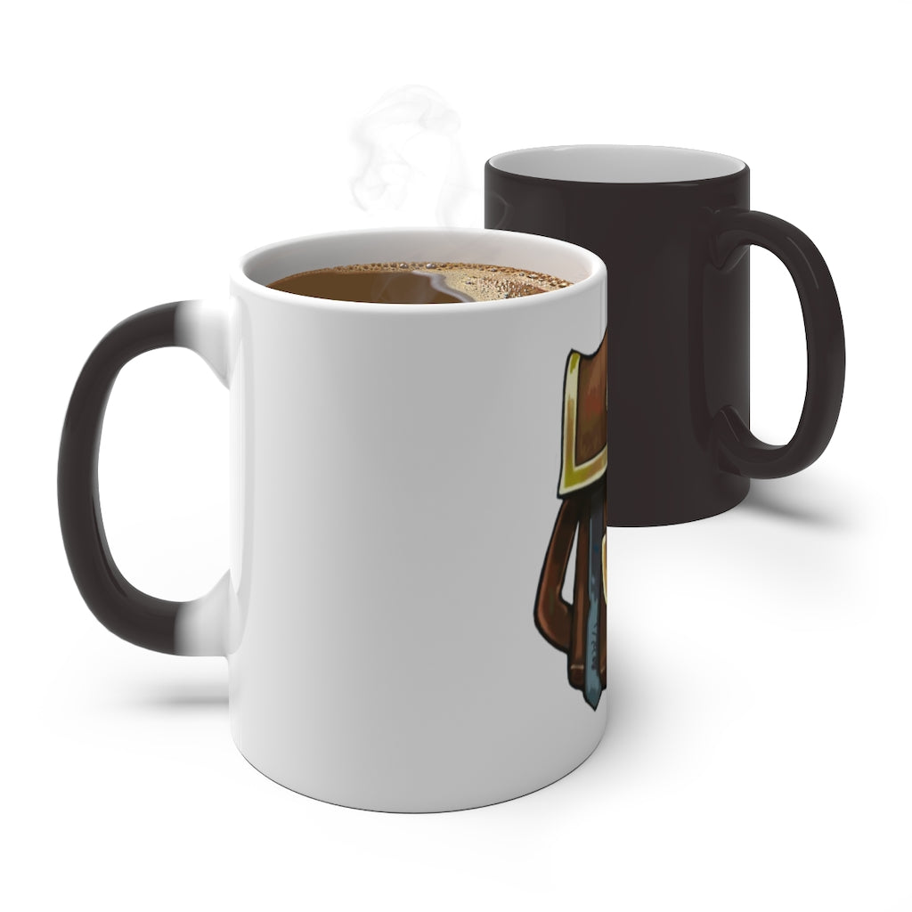 A brown bag color changing mug showcasing its unique design and color transformation when filled with hot liquid.