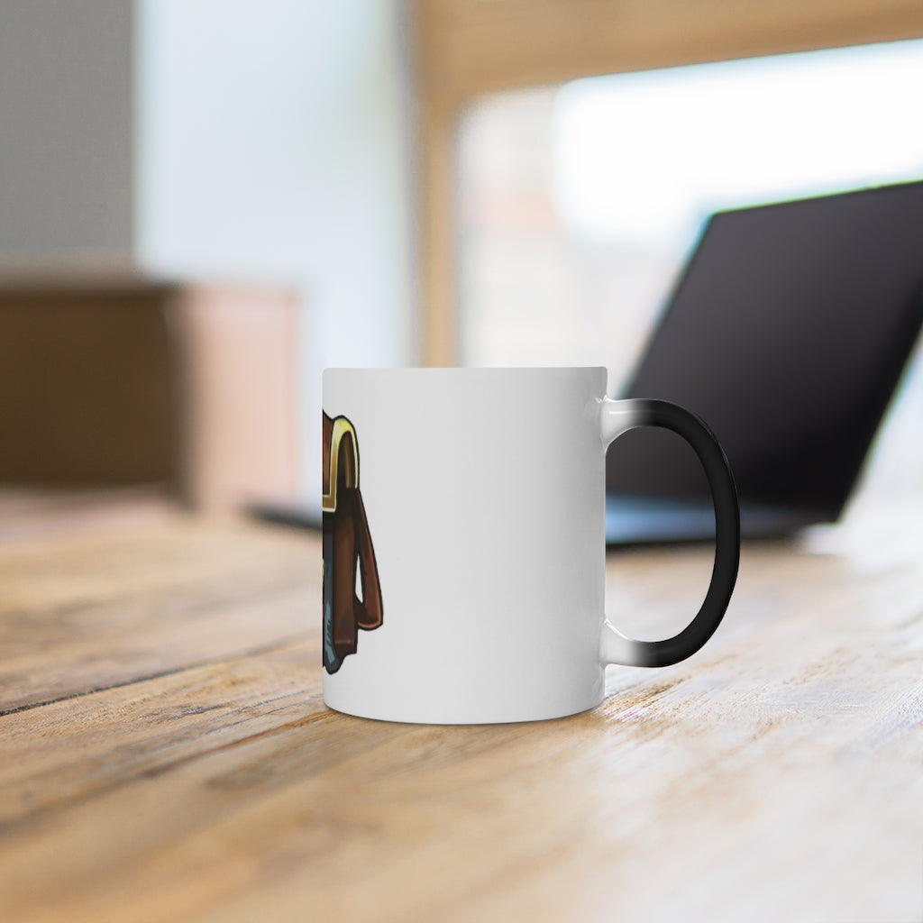 A brown bag color changing mug showcasing its unique design and color transformation when filled with hot liquid.