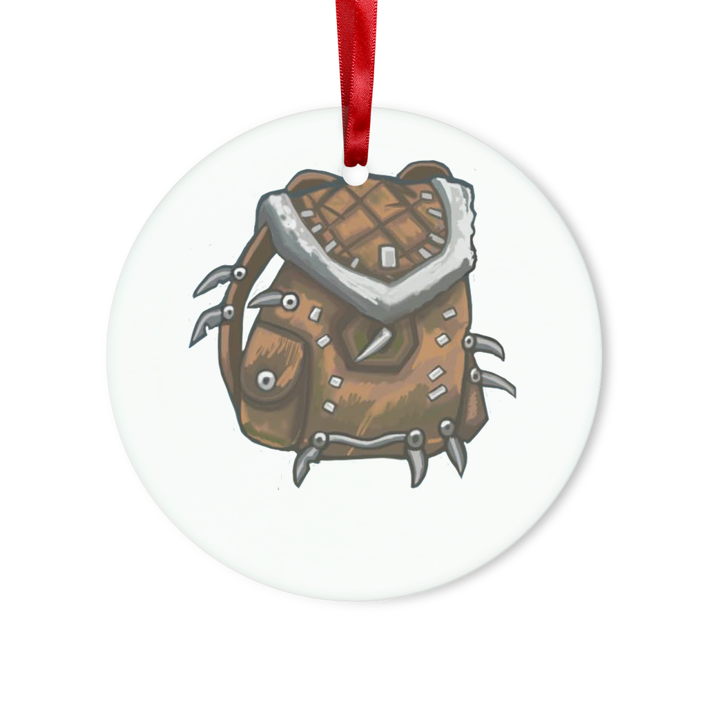 Brown Bag Glass Hanging Ornament in round and heart shapes, featuring a red ribbon and gold string for hanging.