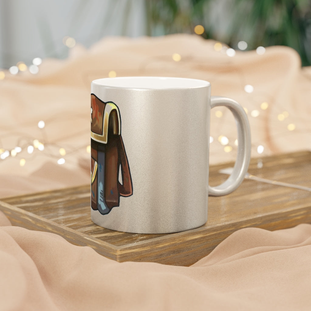 Brown Bag Metallic Mug in Silver and Gold finishes, showcasing personalized designs and a comfortable C-handle.