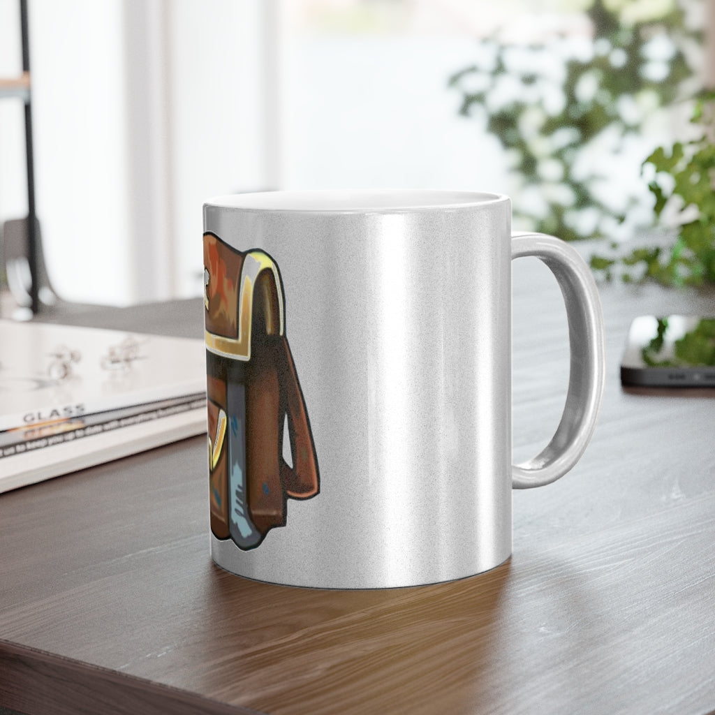 Brown Bag Metallic Mug in Silver and Gold finishes, showcasing personalized designs and a comfortable C-handle.