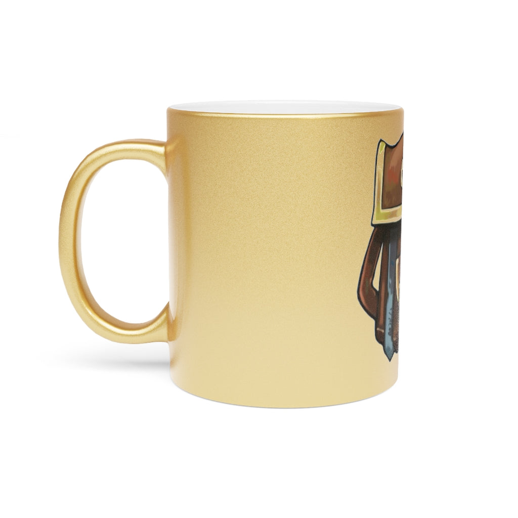 Brown Bag Metallic Mug in Silver and Gold finishes, showcasing personalized designs and a comfortable C-handle.