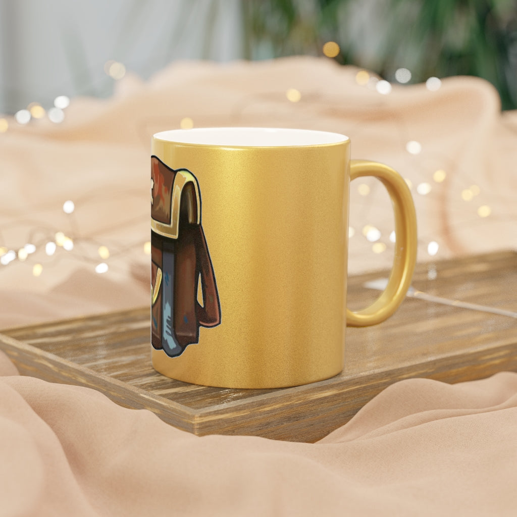 Brown Bag Metallic Mug in Silver and Gold finishes, showcasing personalized designs and a comfortable C-handle.