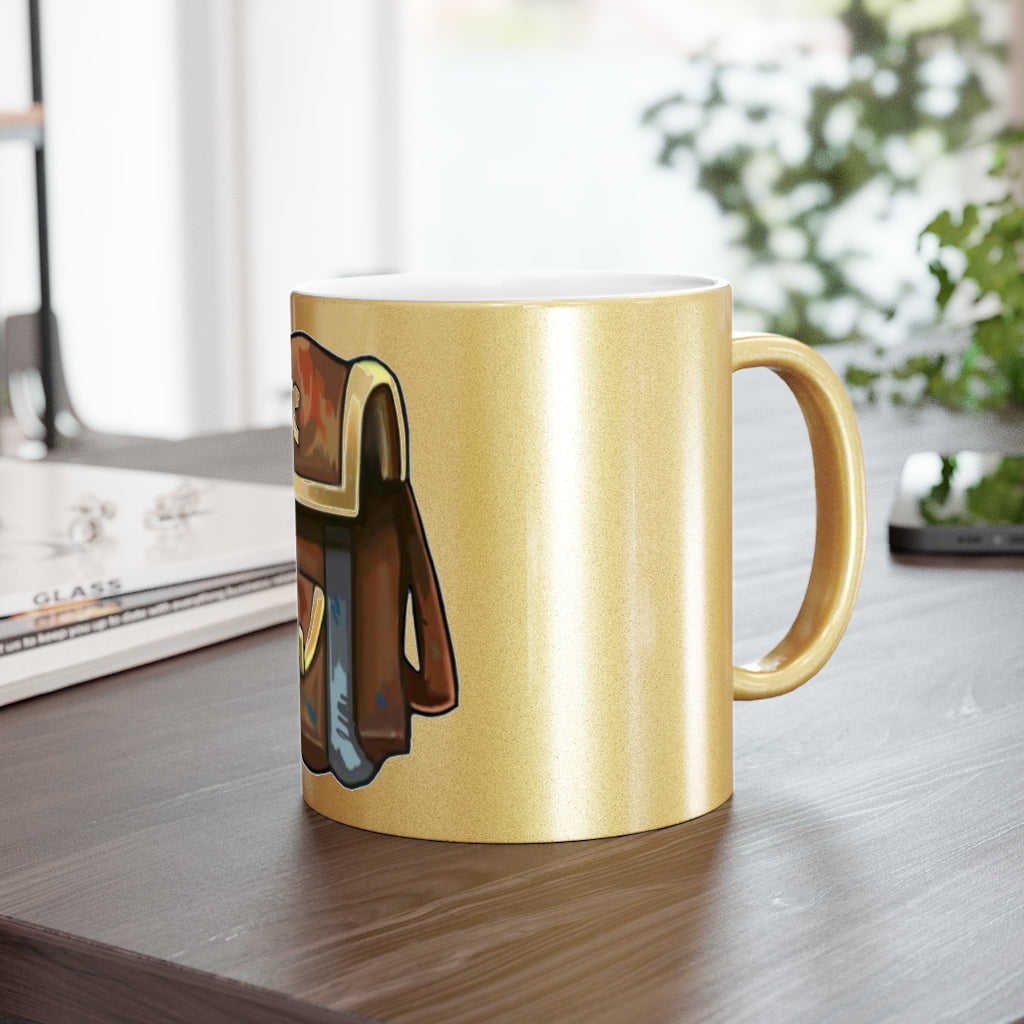 Brown Bag Metallic Mug in Silver and Gold finishes, showcasing personalized designs and a comfortable C-handle.