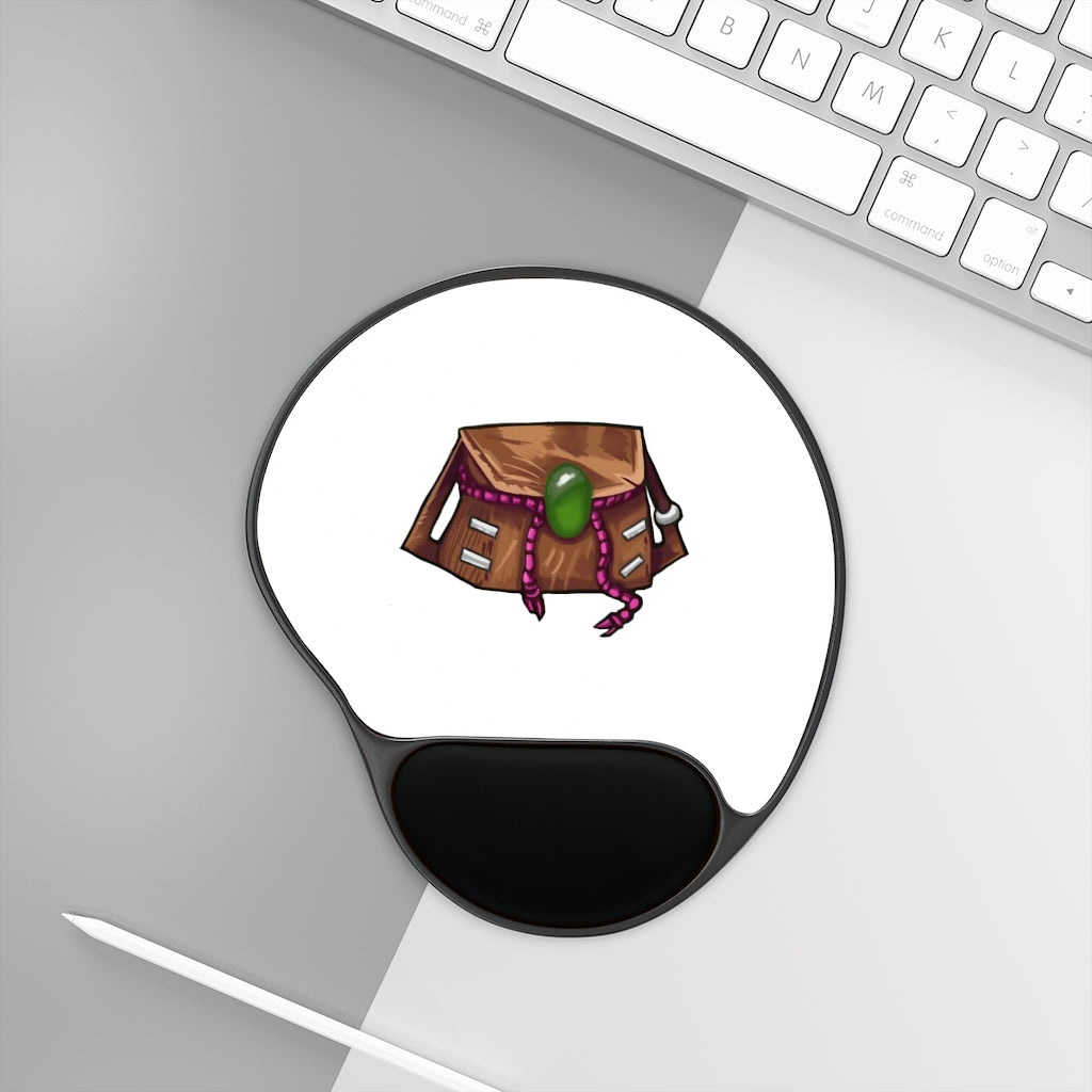 Brown Bag Mouse Pad with Memory Foam wrist rest, featuring a foot-shaped base and customizable neoprene insert.